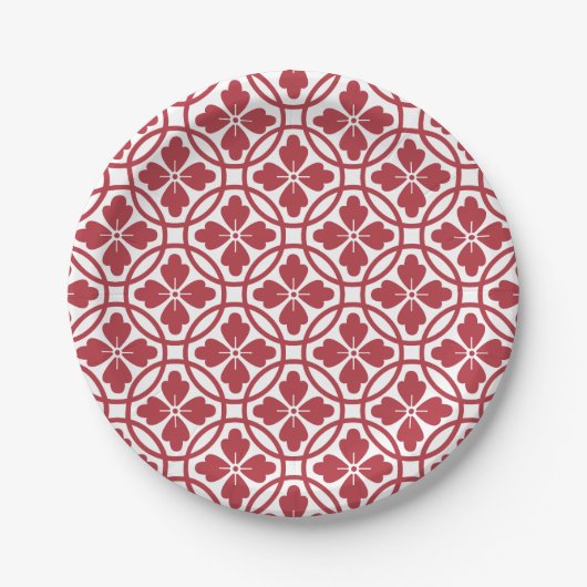 Paper plate red & white geometric pattern papieren bordje (Voorkant)