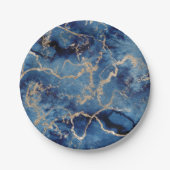 Paper Plates 17,8 cm - Blue & Gold Pattern Papieren Bordje (Voorkant)