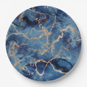 Paper Plates 22,9 cm - Blue & Gold Pattern Papieren Bordje (Voorkant)