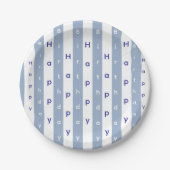 Paper Plates, Blue & White Stripe Birthday Papieren Bordje (Voorkant)