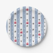 Paper Plates, Blue & White Stripe Birthday Papieren Bordje (Voorkant)