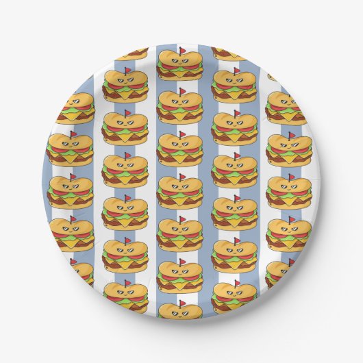 Paper Plates, Blue & White Stripe Chicken Sandwich Papieren Bordje (Voorkant)