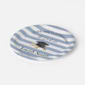 Paper Plates, Blue & White Stripe Graduate 2026 Papieren Bordje (Gekanteld)