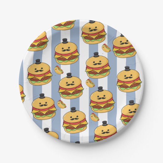 Paper Plates, Blue & White Stripe Hotdog Hamburger Papieren Bordje (Voorkant)