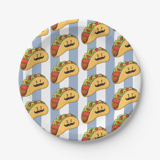 Paper Plates, Blue & White Stripe Tacos Papieren Bordje (Voorkant)