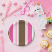 Paper Plates Brown & Pink Stripe Papieren Bordje (Feest)
