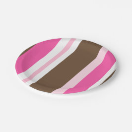 Paper Plates Brown & Pink Stripe Papieren Bordje