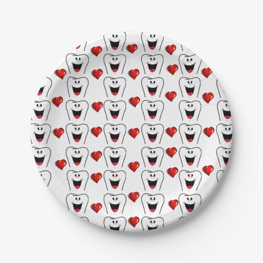 Paper Plates Dentist Teeth Red Hearts  Papieren Bordje (Voorkant)