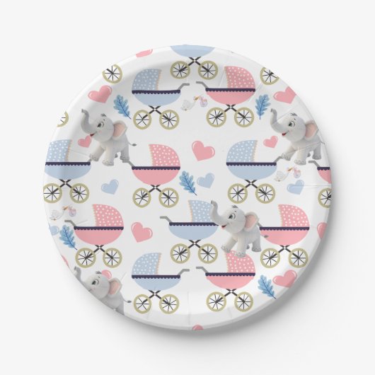 Paper Plates, Elephant Baby Strollers Stork Papieren Bordje (Voorkant)