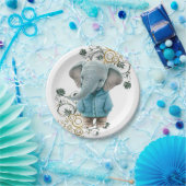 Paper Plates, Floral Blue Elephant  Papieren Bordje (Feest)