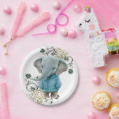 Paper Plates, Floral Blue Elephant  Papieren Bordje (Feest)