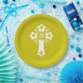 Paper Plates Floral Cross Yellow Papieren Bordje (Feest)
