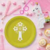 Paper Plates Floral Cross Yellow Papieren Bordje (Feest)
