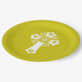 Paper Plates Floral Cross Yellow Papieren Bordje (Gekanteld)