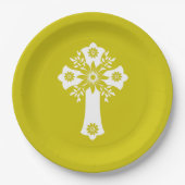 Paper Plates Floral Cross Yellow Papieren Bordje (Voorkant)