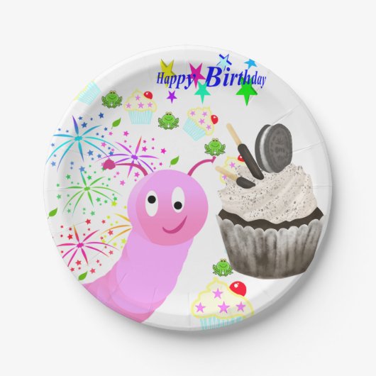 Paper Plates, Happy Birthday Chocolate Cupcake  Papieren Bordje (Voorkant)