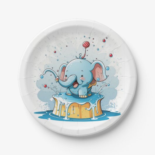 Paper Plates, Happy Blue Elephant Papieren Bordje (Voorkant)