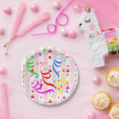 Paper Plates, Pink & White Stripe Birthday Papieren Bordje (Feest)