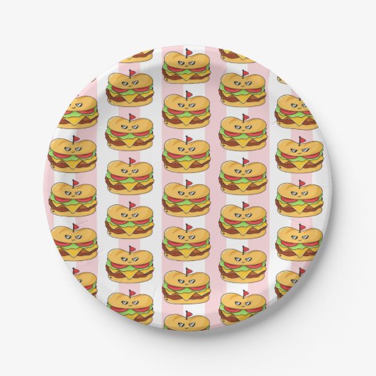 Paper Plates, Pink & White Stripe Chicken Sandwich Papieren Bordje (Voorkant)
