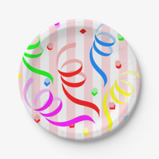 Paper Plates,  Pink & White Stripe Confetti Papieren Bordje