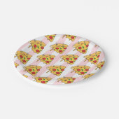 Paper Plates, Pink & White Stripe Pizza Cheese Papieren Bordje (Gekanteld)