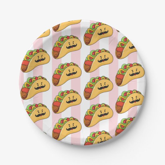 Paper Plates, Pink & White Stripe Tacos Papieren Bordje (Voorkant)