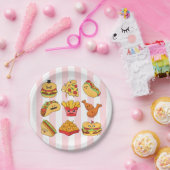 Paper Plates, Pink & White Tacos Stripe  Papieren Bordje (Feest)