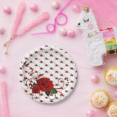 Paper Plates,  Red Rose Floral Papieren Bordje (Feest)