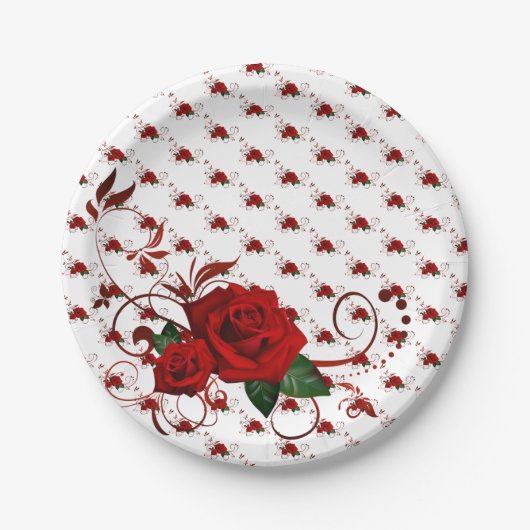 Paper Plates,  Red Rose Floral Papieren Bordje (Voorkant)