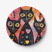 Paper plates Valentine's Day Cat Red Hearts  Papieren Bordje (Voorkant)