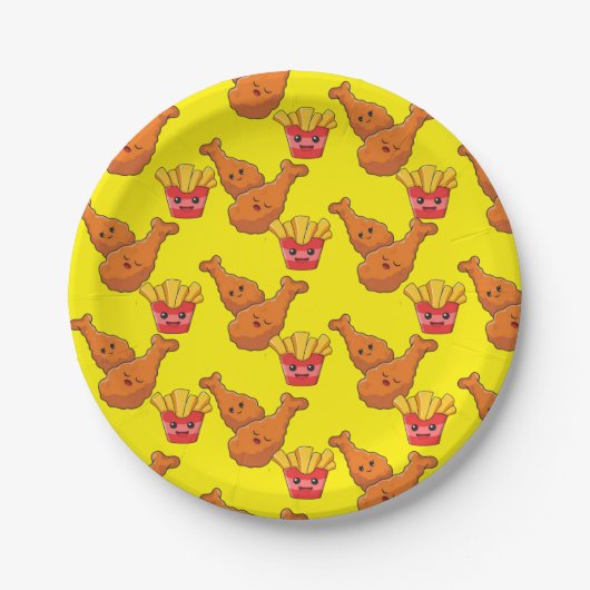 Paper Plates, Yellow French Fries Chicken Papieren Bordje (Voorkant)