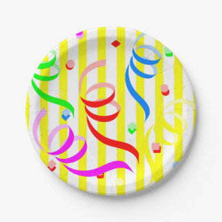 Paper Plates, Yellow & White Stripe Confetti Papieren Bordje