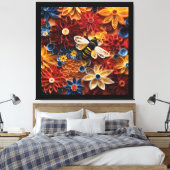 Paper Quilling Design Bee surrounded by Flowers Canvas Afdruk (Insitu (Slaapkamer))