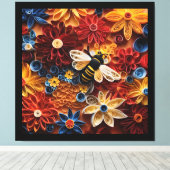 Paper Quilling Design Bee surrounded by Flowers Canvas Afdruk (Insitu (Houten vloer))