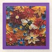 Paper Quilling Design Bee surrounded by Flowers Glazen Onderzetter (Voorkant)
