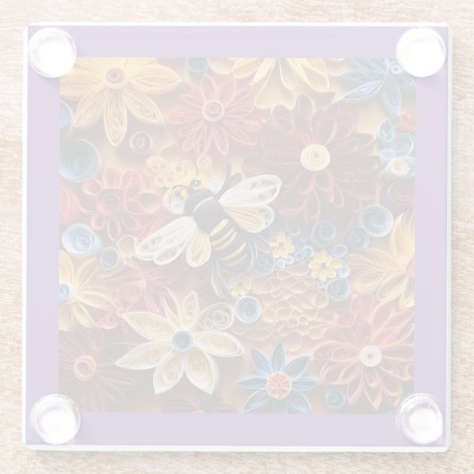 Paper Quilling Design Bee surrounded by Flowers Glazen Onderzetter (Achterkant)