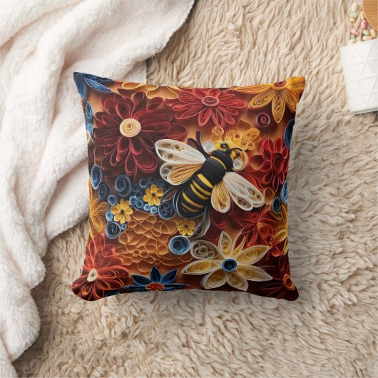 Paper Quilling Design Bee surrounded by Flowers Kussen (Deken)