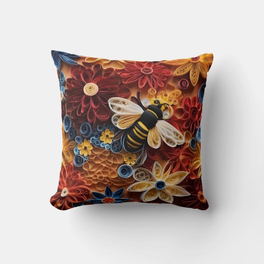 Paper Quilling Design Bee surrounded by Flowers Kussen (Voorkant)
