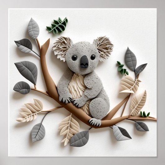 Paper Quilling Koala Poster, Kids Room, Nursery. Poster (Voorkant)