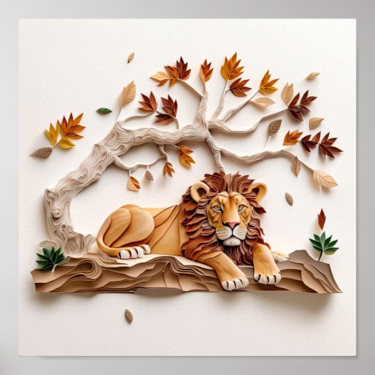 Paper Quilling Lion Poster, Kids Room, Nursery. Poster (Voorkant)