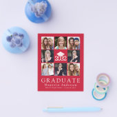 PAPER Red Afstuderen Pet Tassel Foto aankondiging Flyer (Enkel)