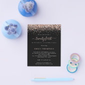 PAPER Roos Glitter 21st Party Black Invitation Flyer (Enkel)