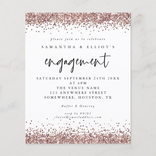 PAPER Roos Gold Glitter Verloving White Invite Flyer (Voorkant)
