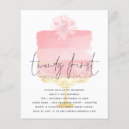PAPER Roze Cake Script 21e Verjaardagsuitnodiging Flyer