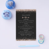 PAPER | Roze Goud Glitter Bruiloft Zwart Menu (Enkel)