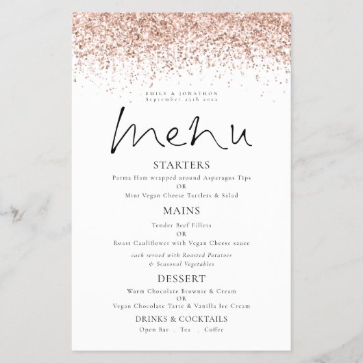 PAPER Roze Goud Glitter Script Trouwmenu Flyer (Voorkant)