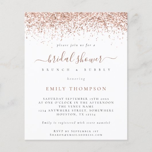 PAPER Roze Gouden Glitter Bruidsdouche Uitnodiging Flyer (Voorkant)