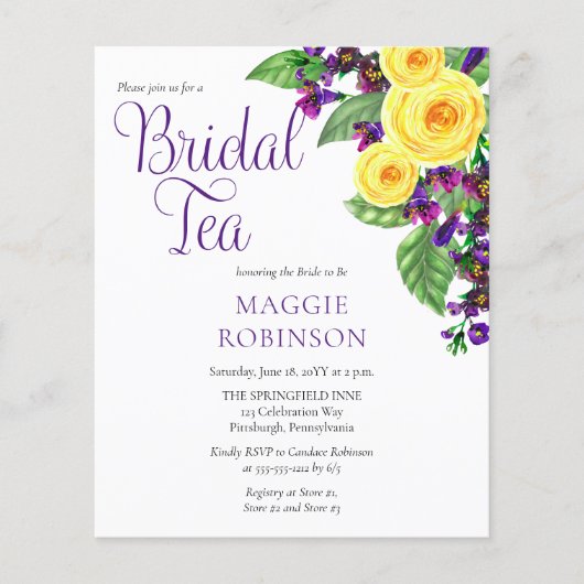PAPER Rozen Violet Floral Bridal Tea Uitnodiging Flyer (Voorkant)
