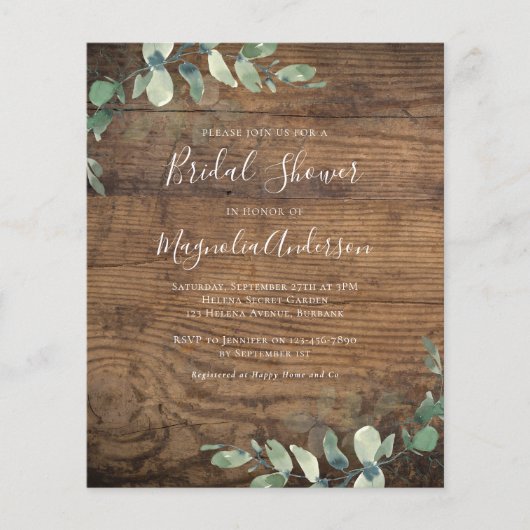 PAPER Rustic Eucalyptus Bridal Shower Invitation Flyer (Voorkant)