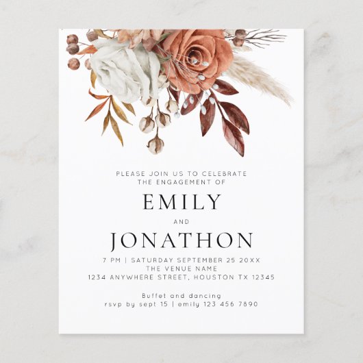 PAPER Rustic Terracotta Florals Engagement Party Flyer (Voorkant)